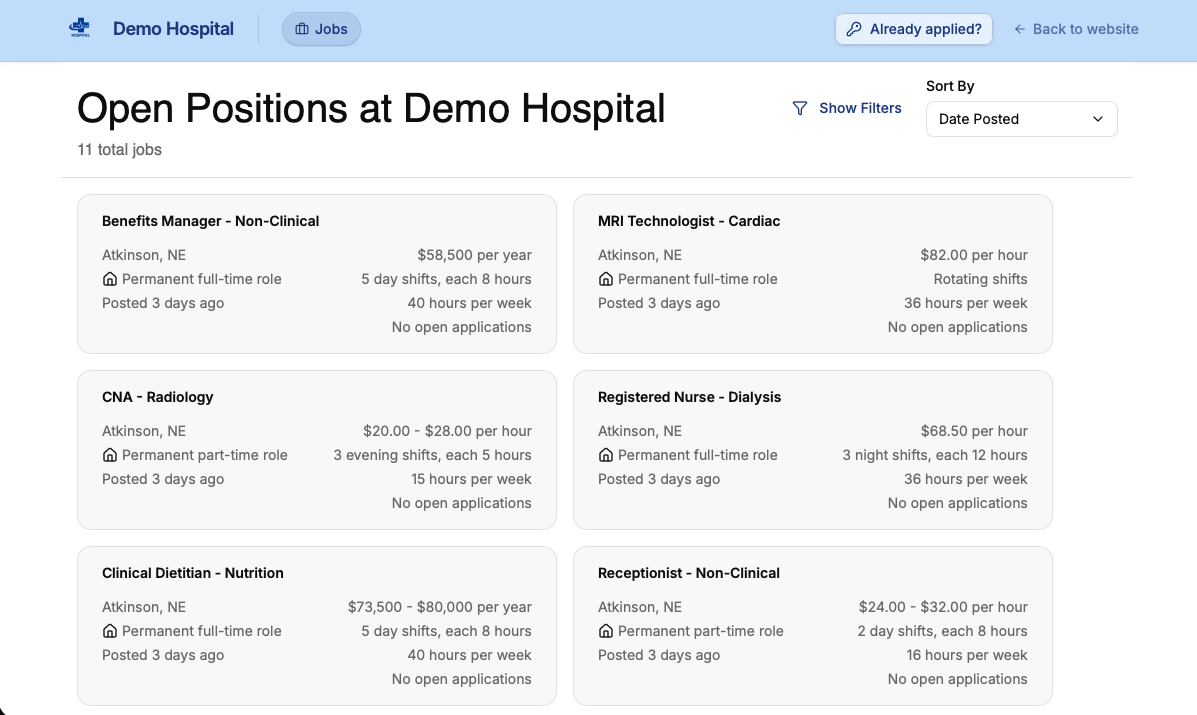 Branded careers page with job listings