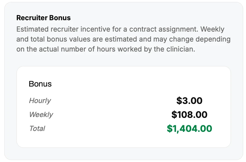 Recruiter bonus breakdown